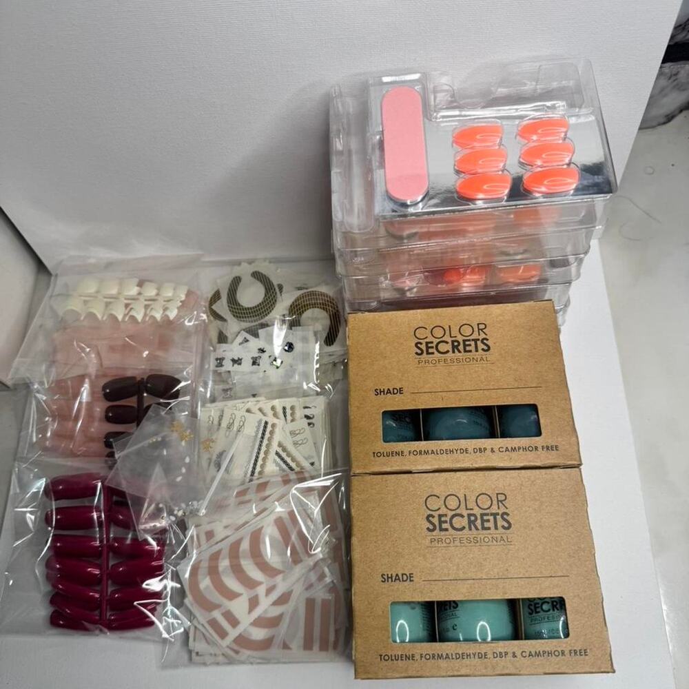 Press On Nails Kit Lot w/ Nail Art, Tools & Color Secrets Polish Bundle New
